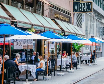 New Yorkers safely enjoy outdoor dining at Arno Ristorante in the Garment District.