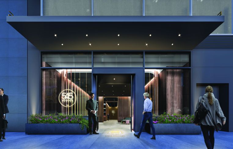 The renovation also includes a new ground floor facade and a new entrance with rounded doors.