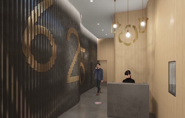 When visitors enter the lobby, they'll see an oversized version of the address on one side of the wall, and the mural on the other side.