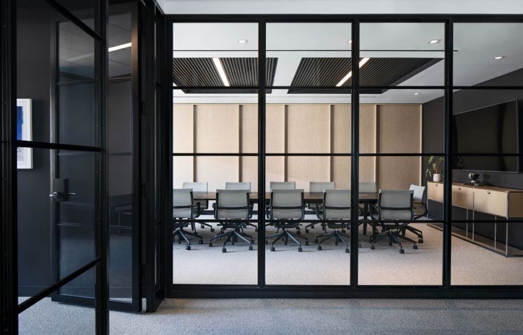 For the conference rooms, the architects focused on making sure the rooms looked good on video, because Axpo's NYC employees spend a lot of time on video chat with their headquarters in Switzerland.