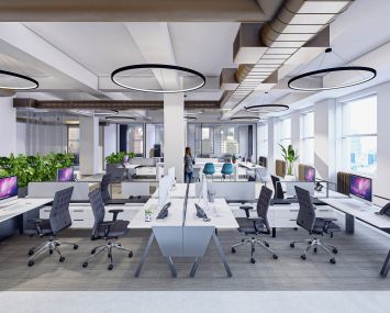 A rendering of the prebuilt office suites under construction at 1501 Broadway.