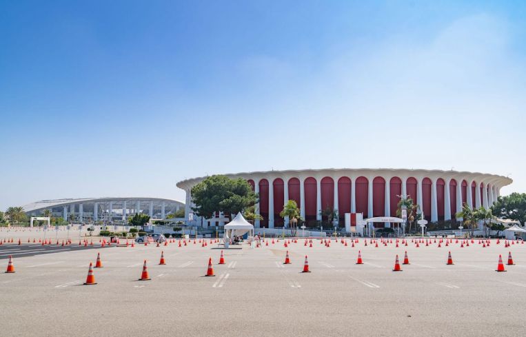 The Forum with SoFi Stadium to the left in Inglewood in September. L.A. Clippers, billionaire Steve Ballmer, paid $400 million to acquire the Forum in March.