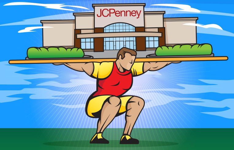 An illustration of a man balancing a mall on his shoulders.