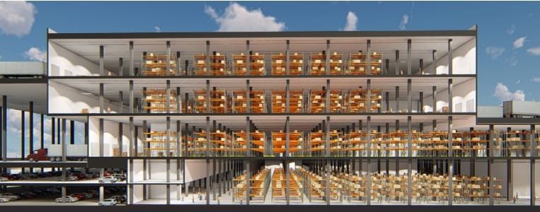 Rendering of the frontage of the Grand Logistics Center.