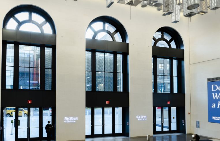 Michael Elmgreen and Ingar Dragset created a set of fictional skyscrapers out of thousands of pounds of metal and color-changing LED lights.