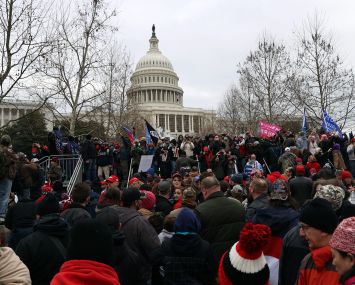People protesting against the certification of Joe Biden's presidential victory gathered at the U.S. Capitol on Wednesday, shortly before several hundred stormed the building.