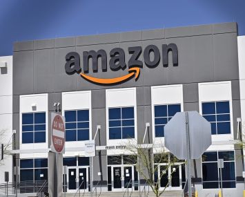 The main entrance to an Amazon distribution center. Amazon’s continued expansion comes as online shopping and e-commerce activity surges in the U.S.