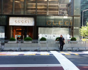 Gucci opted to extend the lease for its 50,000-square-foot Trump Tower flagship store despite Trump's increasingly toxic brand. This image, taken in the summer of 2020, shows a Black Lives Matter mural painted in front of the building, which took on a symbolic status during Trump's presidency.