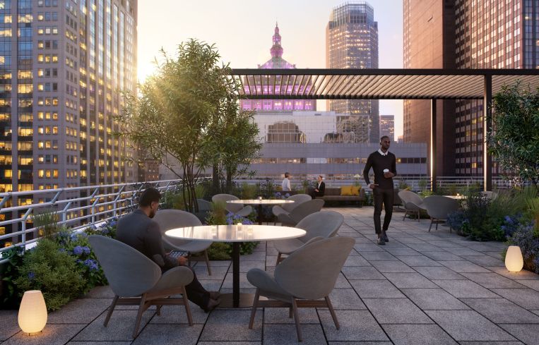 Gensler also designed a large roof deck for building tenants with a bar for events.