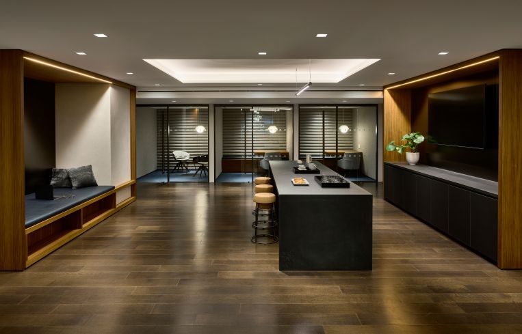The amenity center includes small meeting rooms as well as a large conference room with a retractable wall.