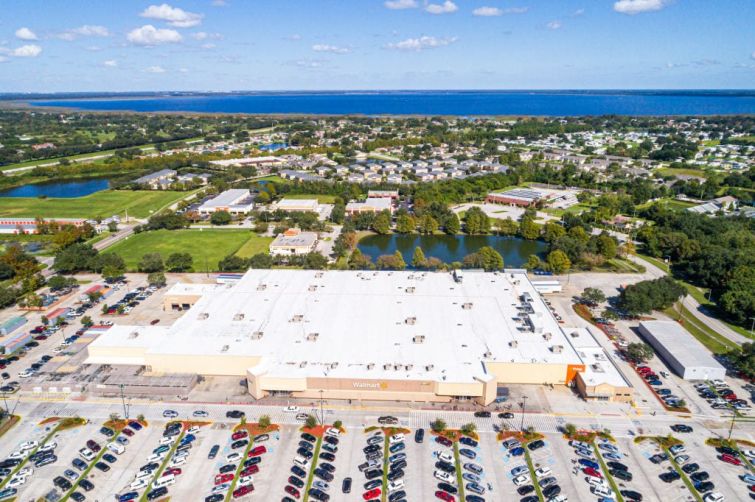Florida, Saint Cloud, Wal-Mart Supercenter, aerial with parking lot.