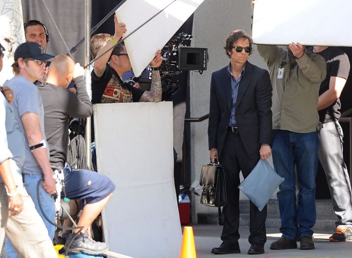 Mark Wahlberg and Jessica Lange on a film set.