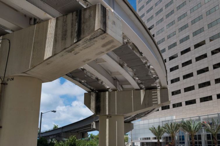 View from below of the Miami Metrorail platform.