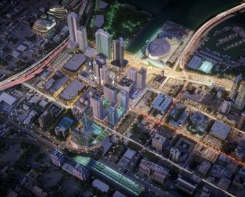 Aerial shot of Miami Worldcenter.