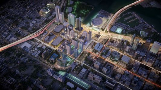 Aerial shot of Miami Worldcenter.