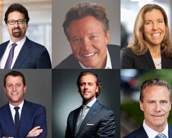 Clockwise from left: Morrison & Foerster LLP’s Mark Edelstein, ACORE Capital’s Warren de Haan, Oxford Economics’ Barbara Denham, Trimont Real Estate Advisors’ Brian Ward, Newmark’s Dustin Stolly and Fontainebleau Development’s Brett Mufson.