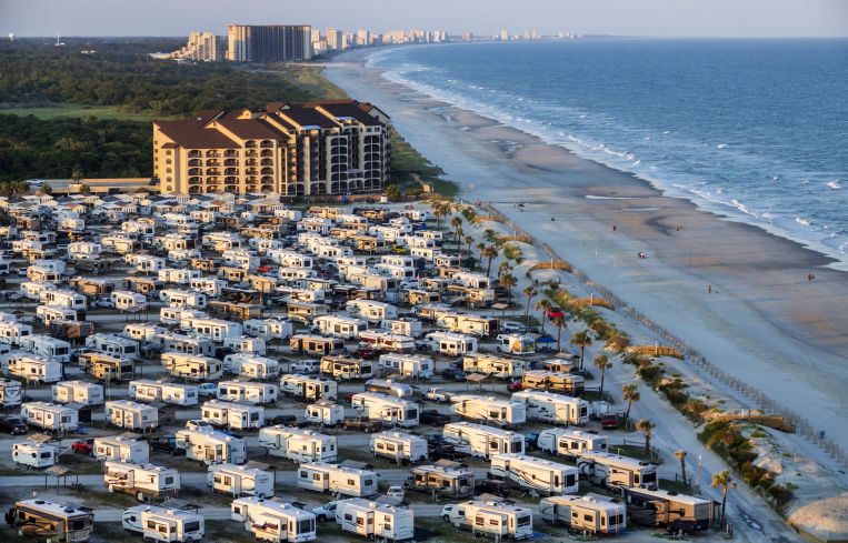 An aerial view of an RV campground in Myrtle Beach, South Carolina in 2017.