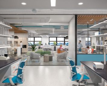 An empty research lab in Hudson Research Center.