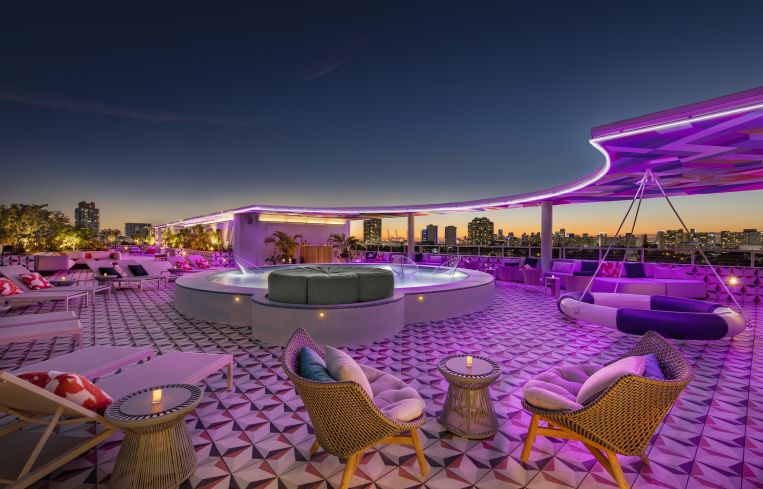The rooftop at Moxy Miami South Beach.
