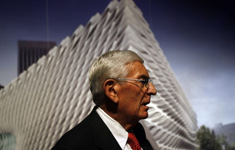 Eli Broad unveils the designs for The Broad on Grand Avenue in Downtown Los Angeles. Designed by architects Diller Scofidio & Renfro, the three–story museum features a porous honeycomb "veil" that wraps the building and is visible through an expansive, top floor sky-lit gallery that will be home to works of contemporary art drawn from the Broads’ 2,000-piece collections.
