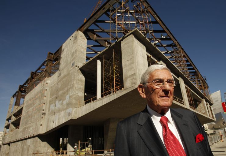 Eli Broad at the topping-out ceremony commemorating the placement of the steel beams in the framing of The Broad museum at the corner of Grand Avenue and Second Street in Downtown Los Angeles in January 2013.