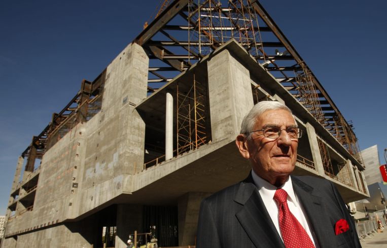 Eli Broad at the topping-out ceremony commemorating the placement of the steel beams in the framing of The Broad museum at the corner of Grand Avenue and Second Street in Downtown Los Angeles in January 2013.