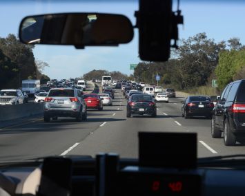 Automobiles crowd the 101 Highway leading into San Francisco.