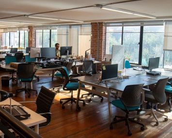 A coworking space, is seen mostly empty in San Francisco, California on March 12, 2020.