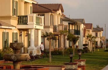 New houses line the street in in Ontario, Calif., located in the Inland Empire, the area east of Los Angeles, in Riverside and San Bernardino Counties.