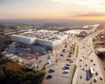 A rendering of the JFK Logistics Center to be occupied by Amazon.