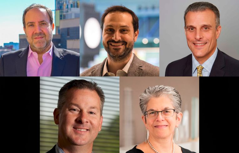 Clockwise from top left: Carlo Scissura of New York Building Congress, Doug Carr of Moynihan Station Development Corp., Mark Torre of JB&B, Laura Ettelman of SOM, and John Sullivan of Skanska USA Civil.