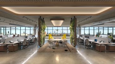 The Brooklyn Navy Yard created lush renderings for a potential buildout of the top floor of the new Building 303 in hopes of luring new creative office tenants to the yard.