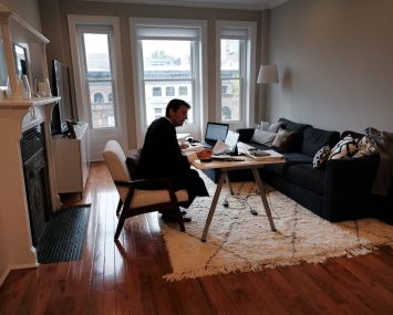 New York City Criminal Court Judge Paul McDonnell works remotely from his Brooklyn apartment due to the coronavirus outbreak. Judge McDonnell, who usually presides over cases in a Manhattan court room, has had to alter his work routine by hearing cases remotely due to the virus outbreak.