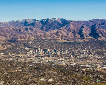 An aerial view of Salt Lake City and some of its surrounding areas.