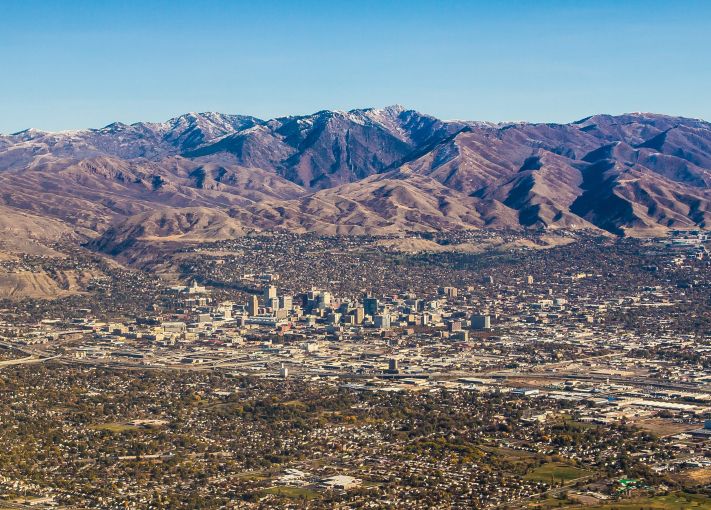 An aerial view of Salt Lake City and some of its surrounding areas.