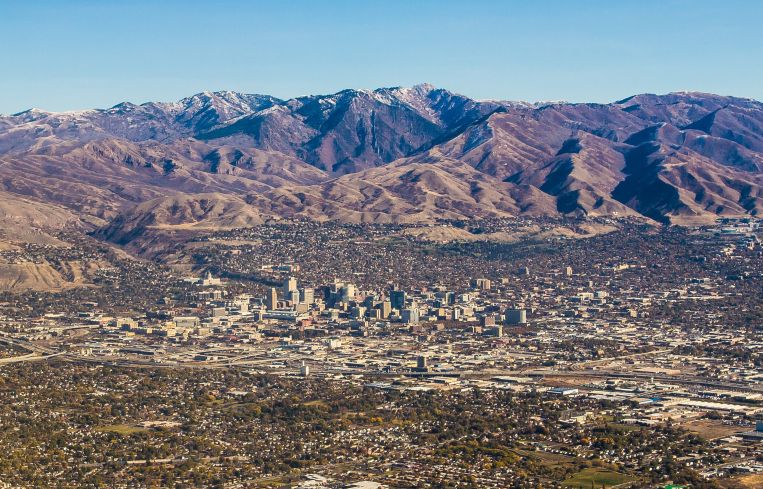 An aerial view of Salt Lake City and some of its surrounding areas.