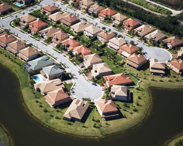 An aerial view of a residential housing development.
