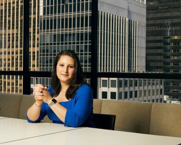 Katie Keenan sits in Blackstone's office at 345 Park Avenue.