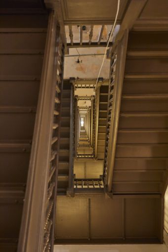 The staircase in the Flatiron is being completely disassembled as part of the renovation, because it's the only stairway that allows workers to exit in the event of a fire. The reconfigured core will include two staircases, new bathrooms on each floor and new destination dispatch elevator systems. 