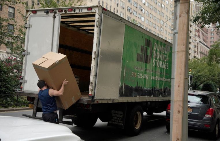 A mover unloads a truck on August 31, 2020 in New York City.