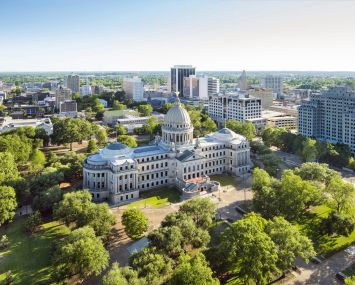 An aerial view of downtown Jackson, Miss.