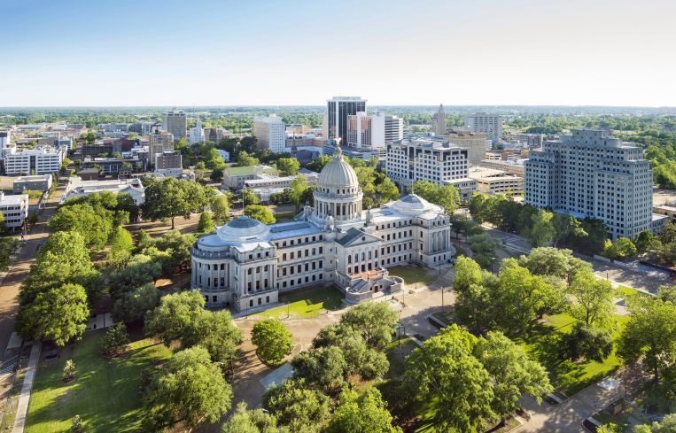 An aerial view of downtown Jackson, Miss.