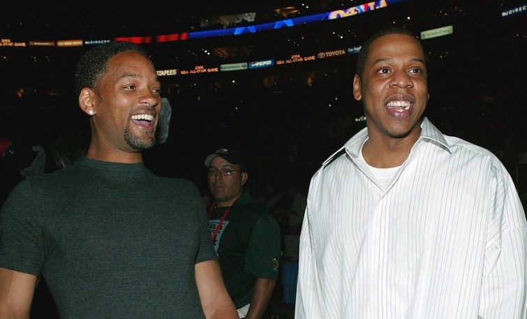 LOS ANGELES - FEBRUARY 15: (L-R) Actor Will Smith and rap artist Jay Z attend the 2004 NBA All-Star Game held at the Staples Center, February 15, 2004 in Los Angeles, California.