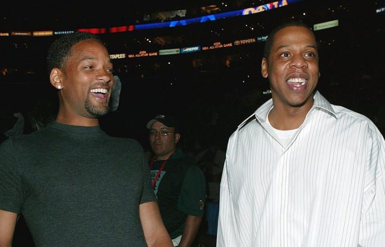 LOS ANGELES - FEBRUARY 15: (L-R) Actor Will Smith and rap artist Jay Z attend the 2004 NBA All-Star Game held at the Staples Center, February 15, 2004 in Los Angeles, California.