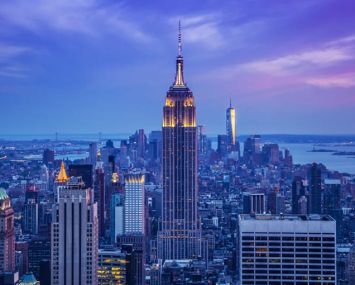 The Empire State Building at night.