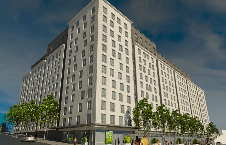 A rendering of Douglaston Development's affordable housing complex in the Bronx.