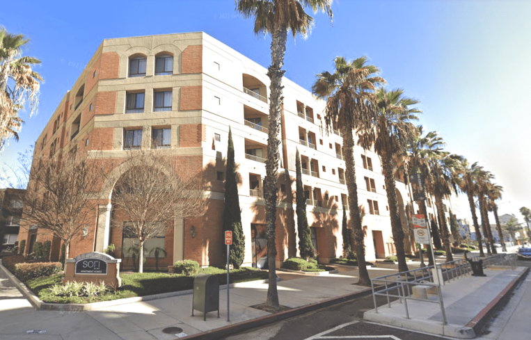 The five-story apartment community at 225 West 3rd Street is located near the I-710 Freeway, Long Beach Airport, and Cal State University Long Beach.