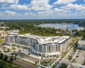 An aerial image of 400 North Apartments.