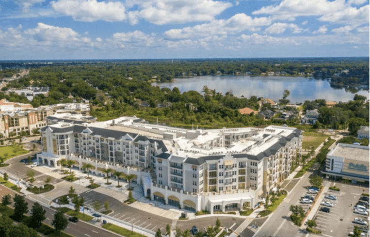 An aerial image of 400 North Apartments.