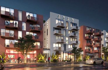 Renderings of a planned mixed-use project with 124 apartment units